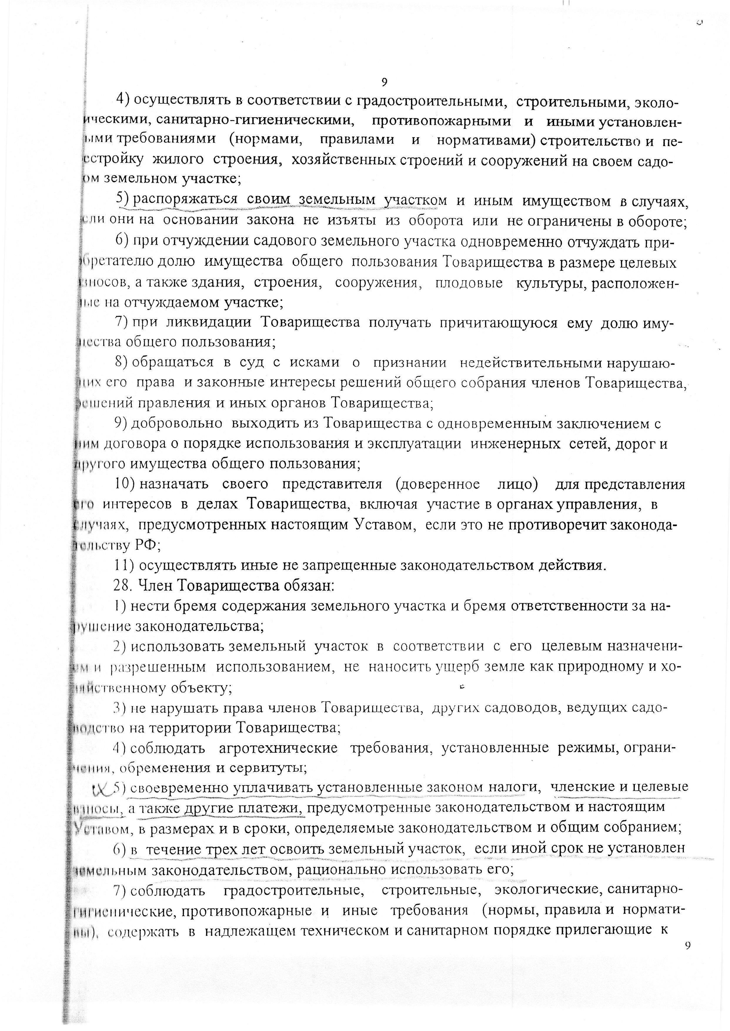 Устав садоводческого некоммерческого товарищества &laquo;Оптимист&raquo; (в редакции 29.03.2003). Страница 9